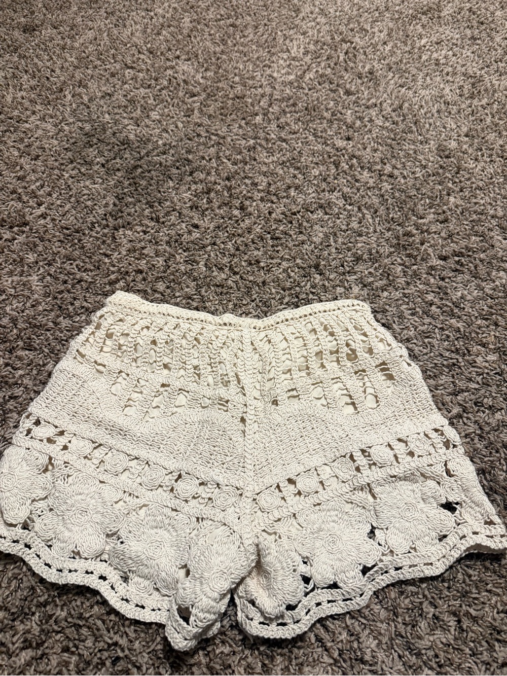 Crochet Lace Swim Coverup Shorts in Cream